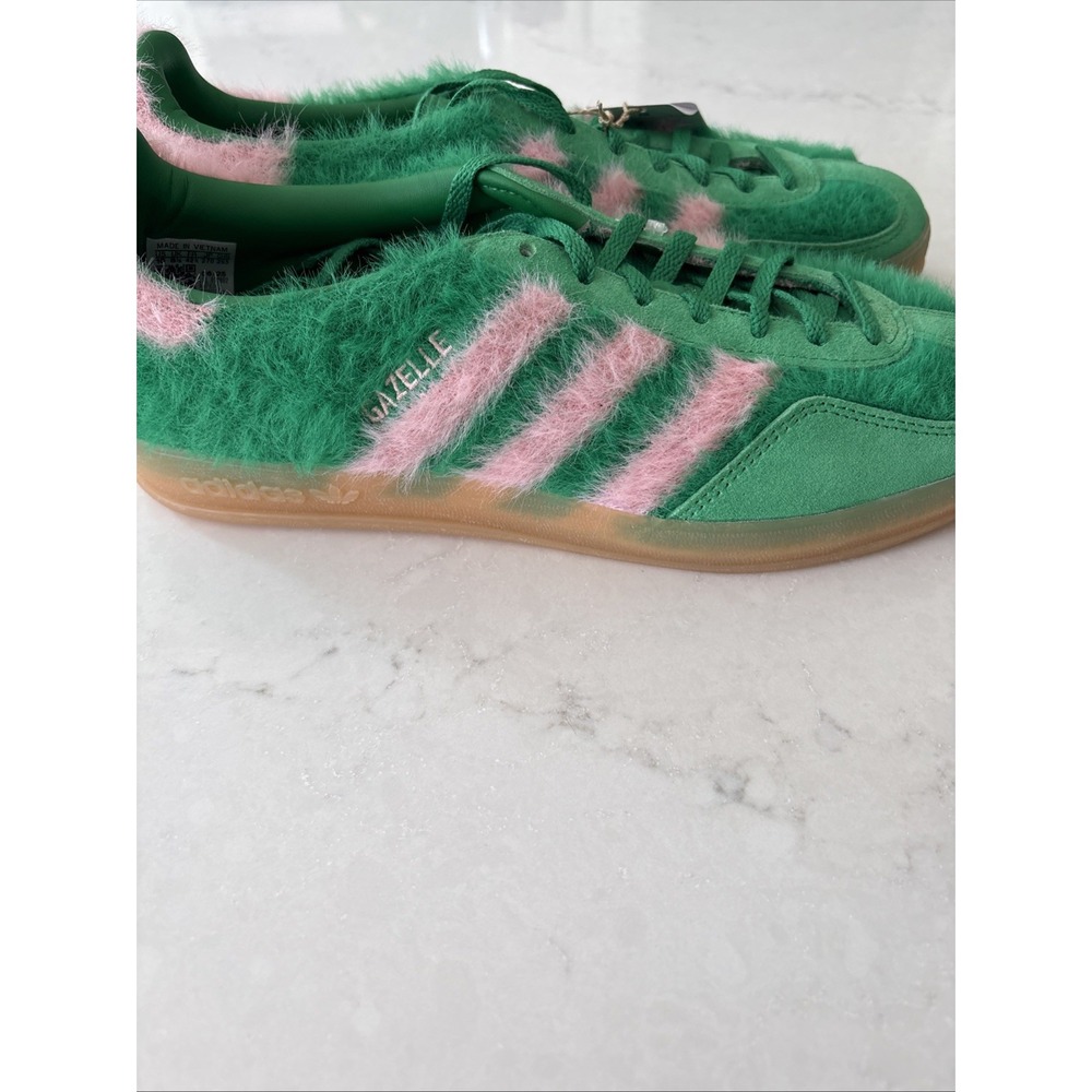 adidas Women's 10 Gazelle Indoor JP8342 Green Glow Pink Shoes New - Picture 3 of 6